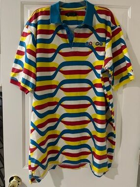 COOGI Multicolor Wave-Stripe Polo in Blue, Yellow & Red